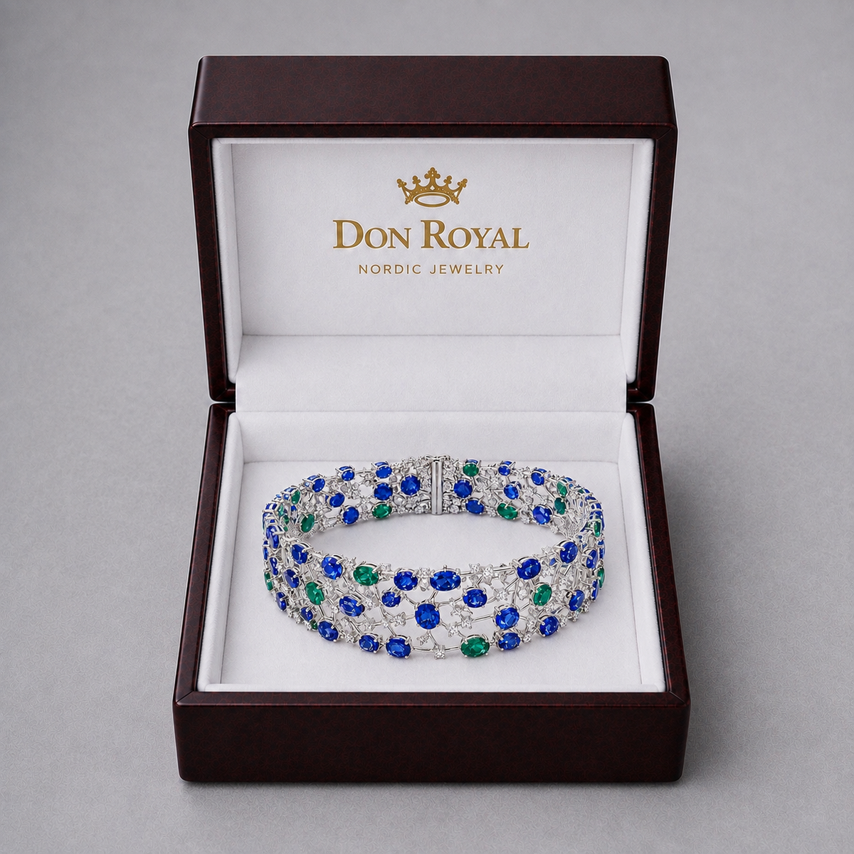 Natural Sapphire Emerald Diamond Handcrafted Gold Bracelet Box