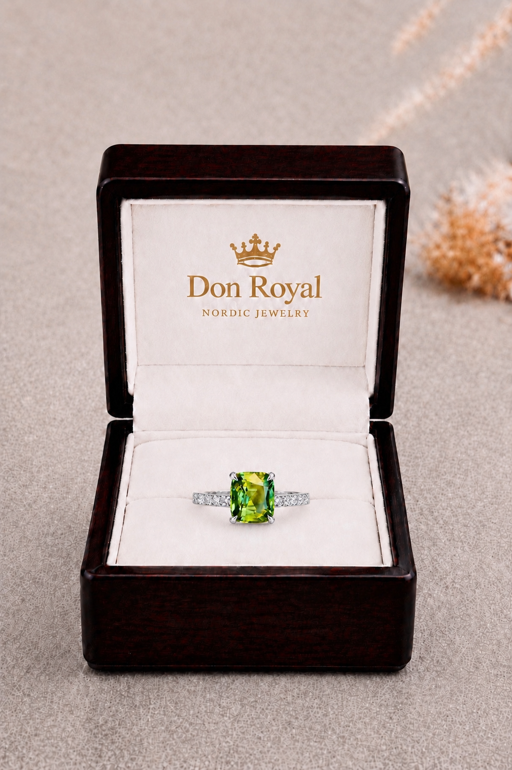 Natural Unheated Bicolor Sapphire Diamond Handcrafted Gold Ring Box