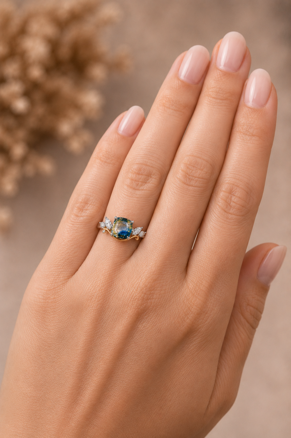 Sylvie Tvåfärgad Safir och Diamant Ring