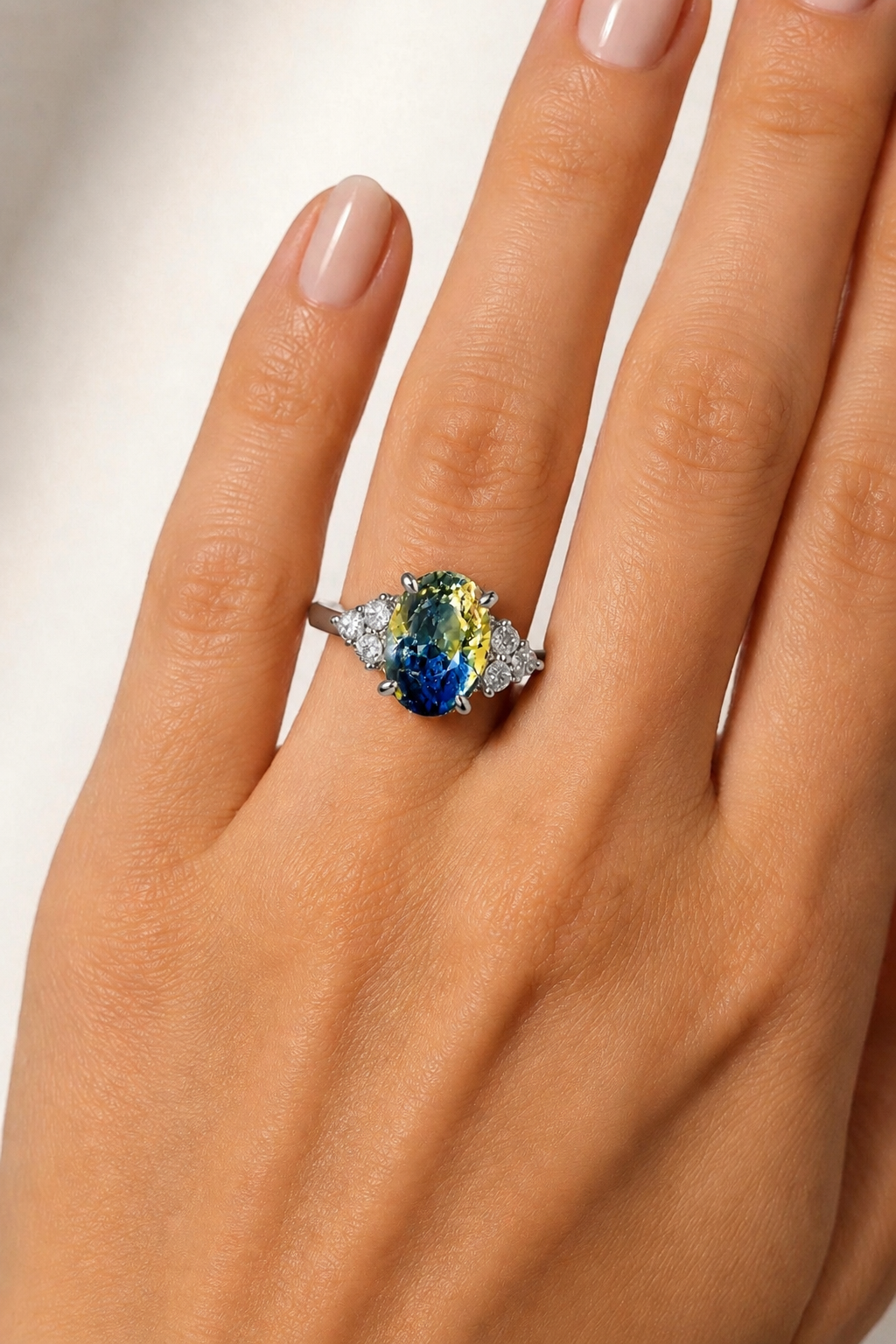 Natural Unheated Bicolor Sapphire Diamond Handcrafted Gold Ring Model