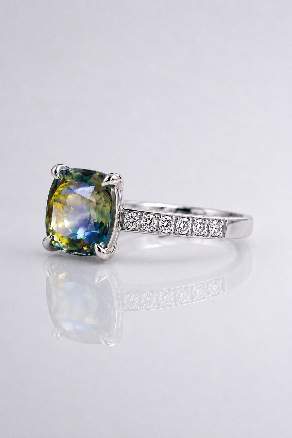 Natural Unheated Bicolor Sapphire Diamond Handcrafted Platinum Ring