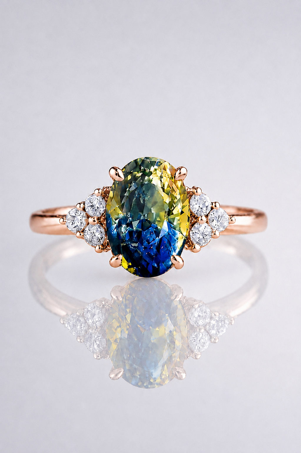 Natural Unheated Bicolor Sapphire Diamond Handcrafted Rose Gold Ring