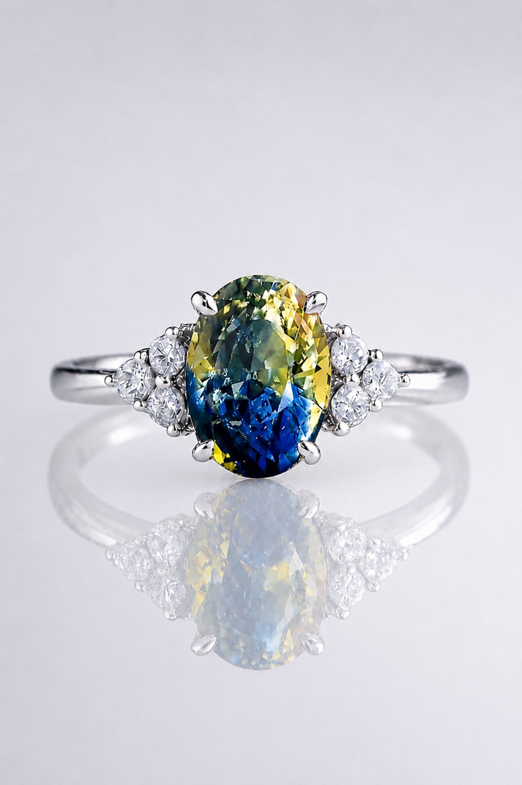 Natural Unheated Bicolor Sapphire Diamond Handcrafted White Gold Ring