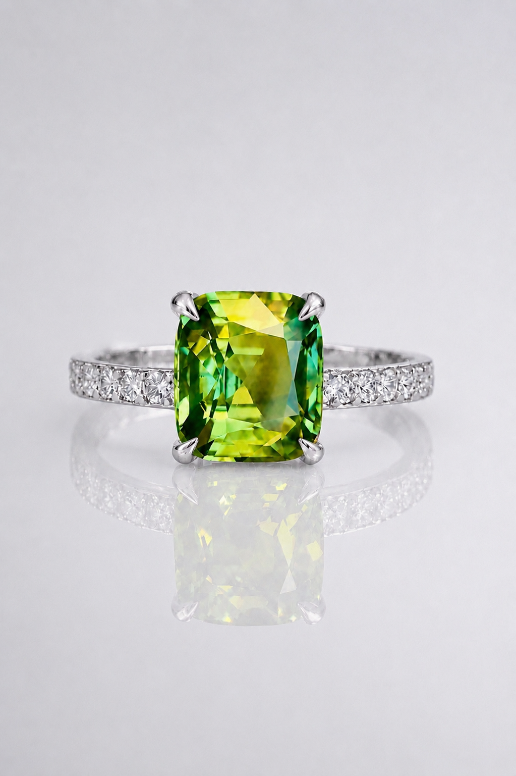 Natural Unheated Bicolor Sapphire Diamond Handcrafted White Gold Ring