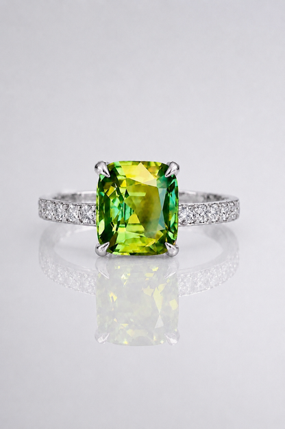 Natural Unheated Bicolor Sapphire Diamond Handcrafted White Gold Ring