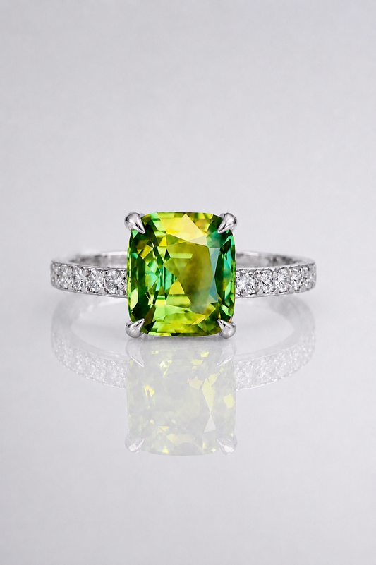 Natural Unheated Bicolor Sapphire Diamond Handcrafted White Gold Ring