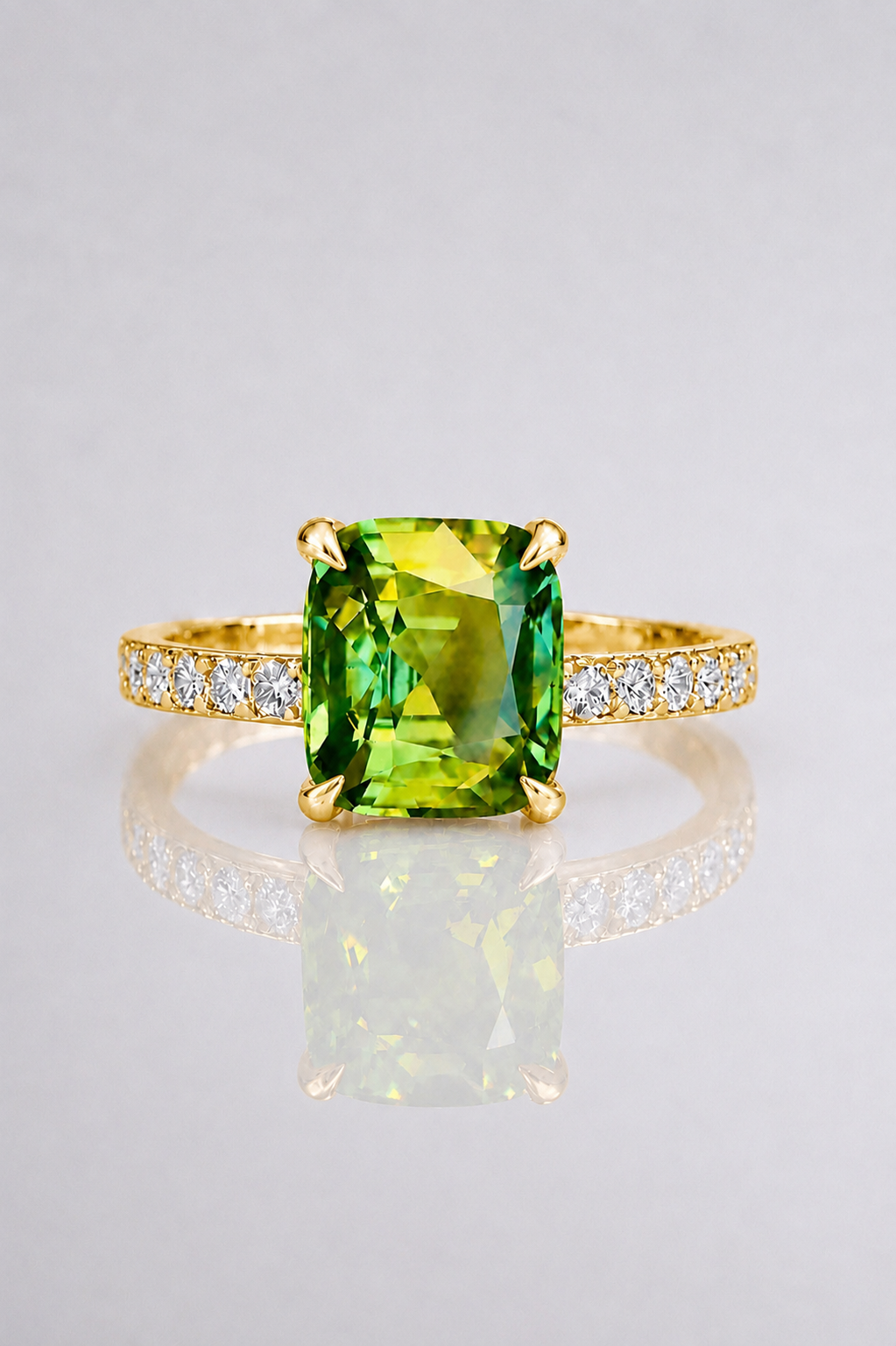 Natural Unheated Bicolor Sapphire Diamond Handcrafted Yellow Gold Ring
