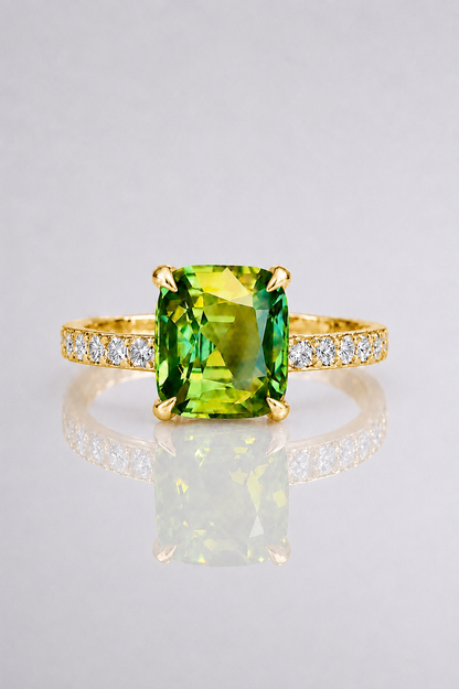 Natural Unheated Bicolor Sapphire Diamond Handcrafted Yellow Gold Ring