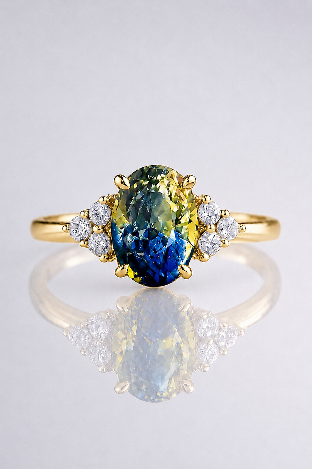 Natural Unheated Bicolor Sapphire Diamond Handcrafted Yellow Gold Ring