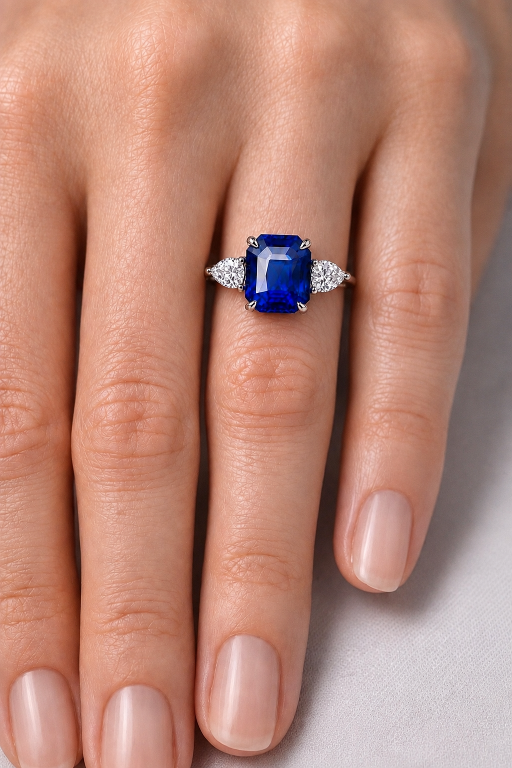 Natural Unheated Blue Sapphire Diamond Halo Handcrafted Gold Ring Model