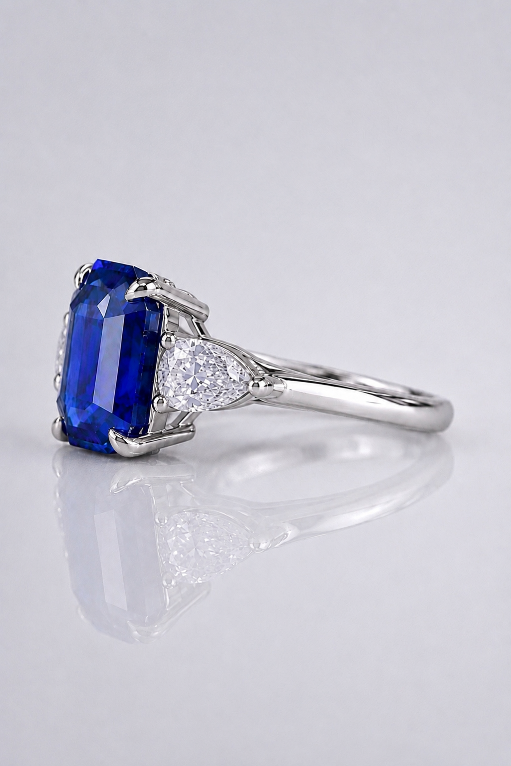 Natural Unheated Blue Sapphire Diamond Halo Handcrafted Platinum Ring