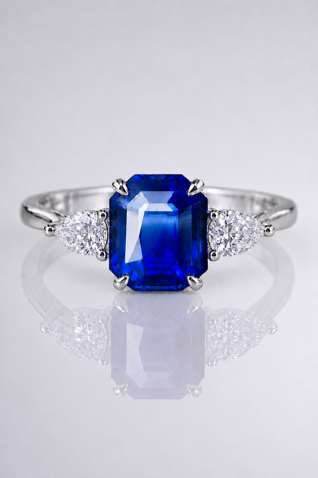 Natural Unheated Blue Sapphire Diamond Halo Handcrafted White Gold Ring