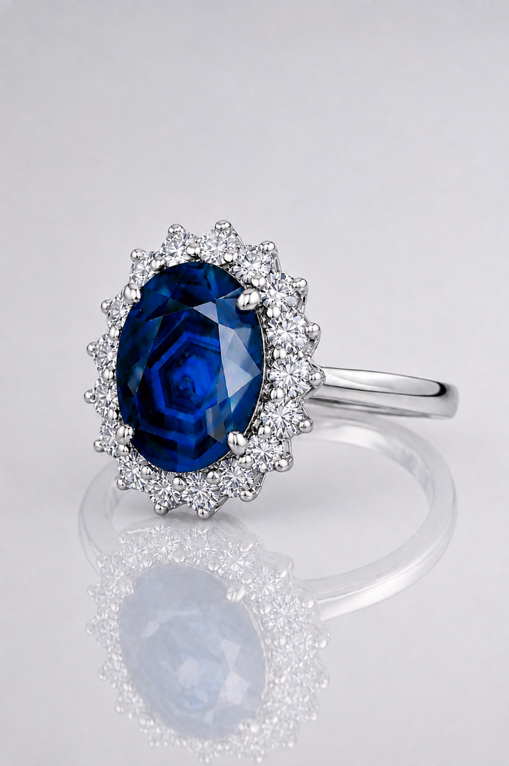 Natural Unheated Dark Blue Sapphire Diamond Halo Platinum Ring