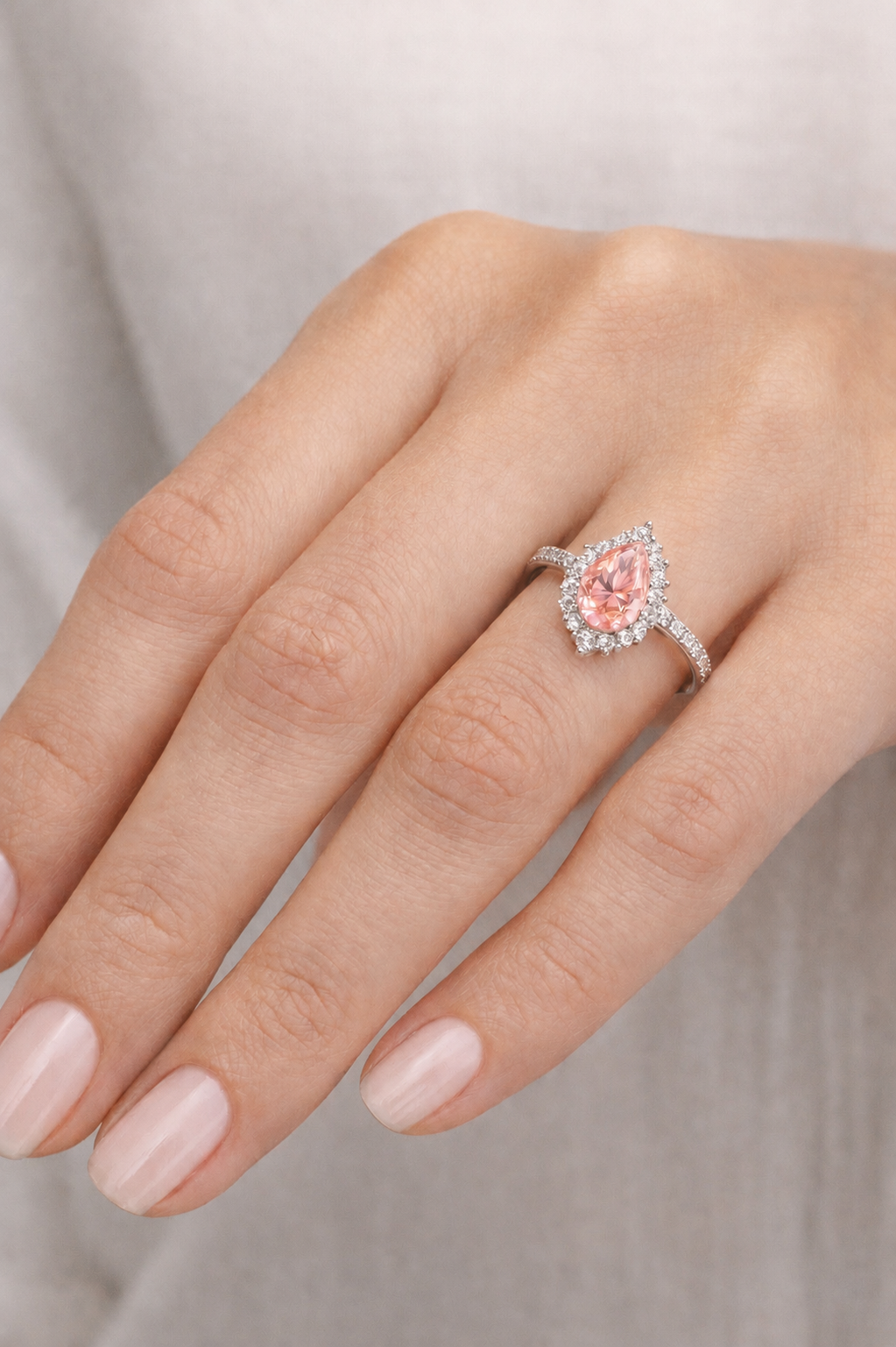 Natural Unheated Padparadscha Sapphire Diamond Halo Gold Ring Model