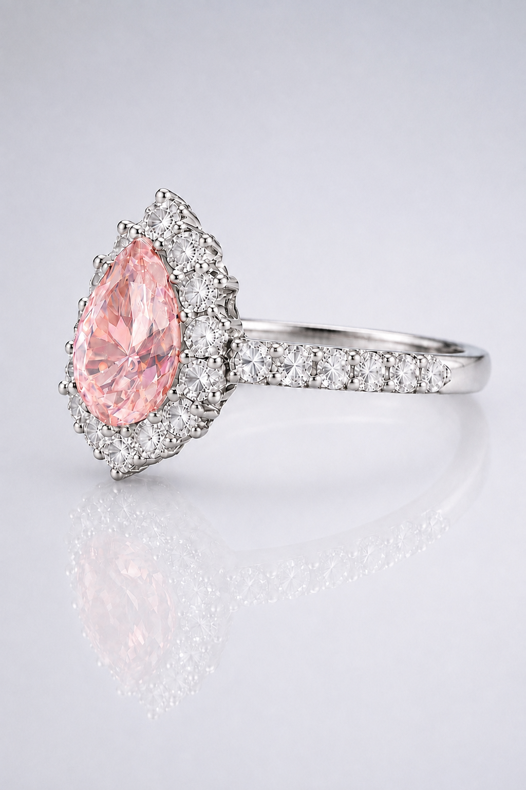 Natural Unheated Padparadscha Sapphire Diamond Halo Platinum Ring
