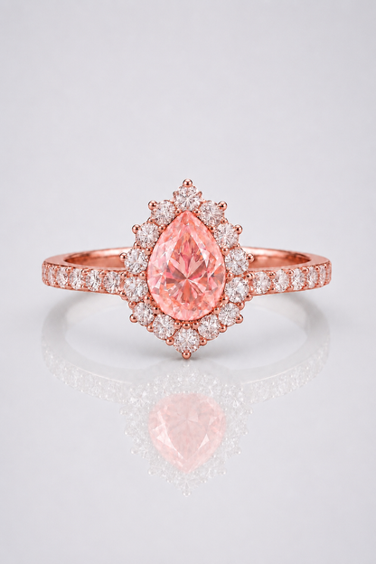 Natural Unheated Padparadscha Sapphire Diamond Halo Rose Gold Ring