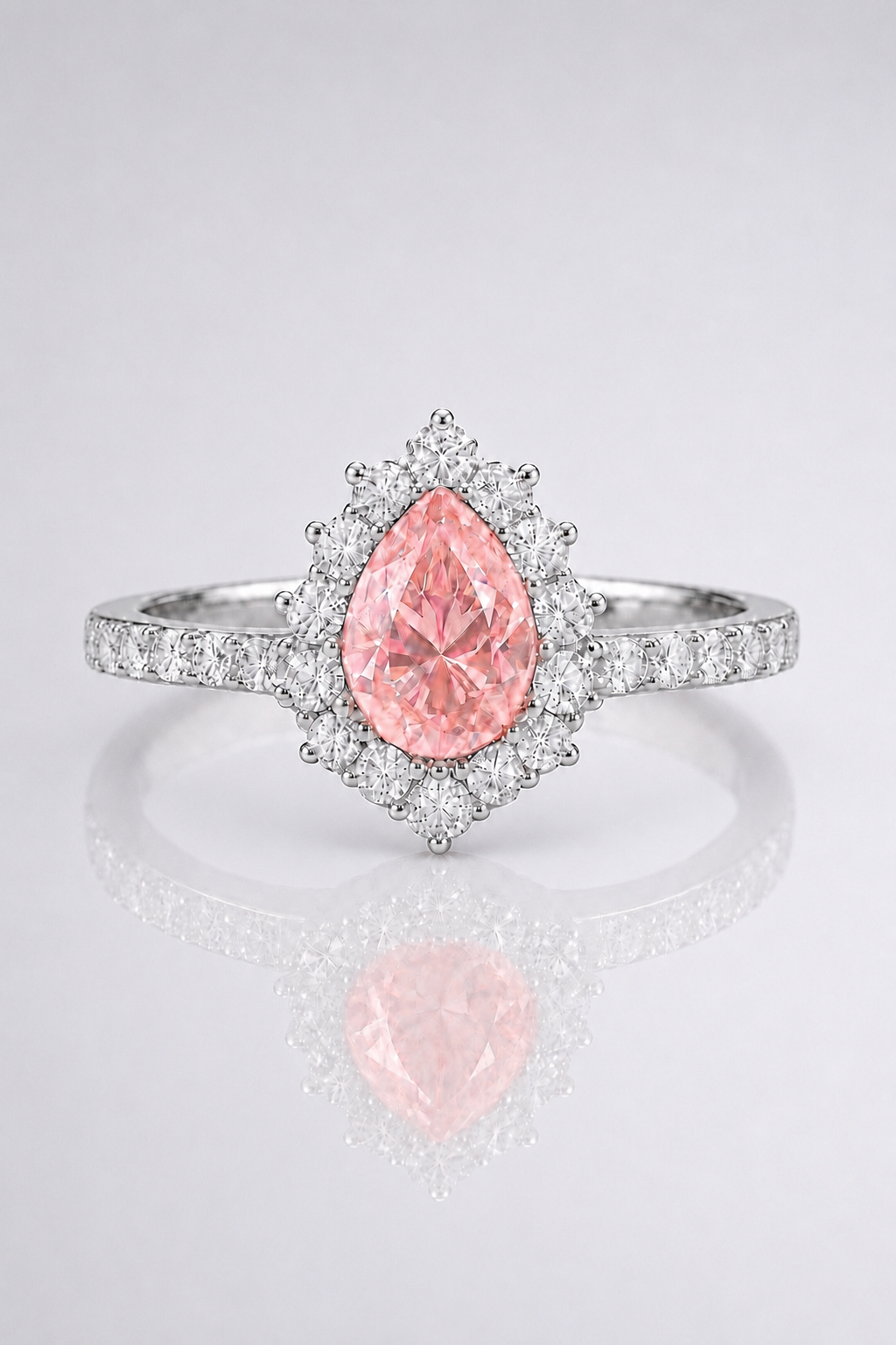 Natural Unheated Padparadscha Sapphire Diamond Halo White Gold Ring