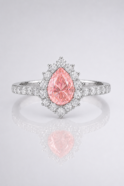 Natural Unheated Padparadscha Sapphire Diamond Halo White Gold Ring