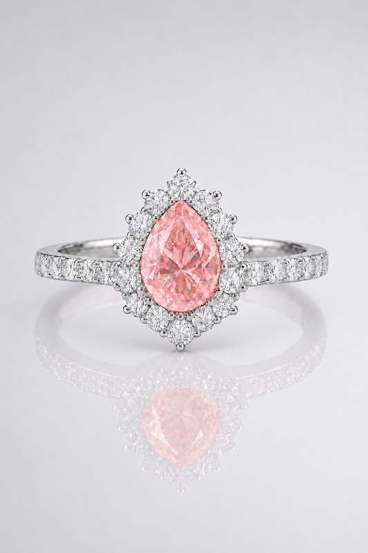 Natural Unheated Padparadscha Sapphire Diamond Halo White Gold Ring