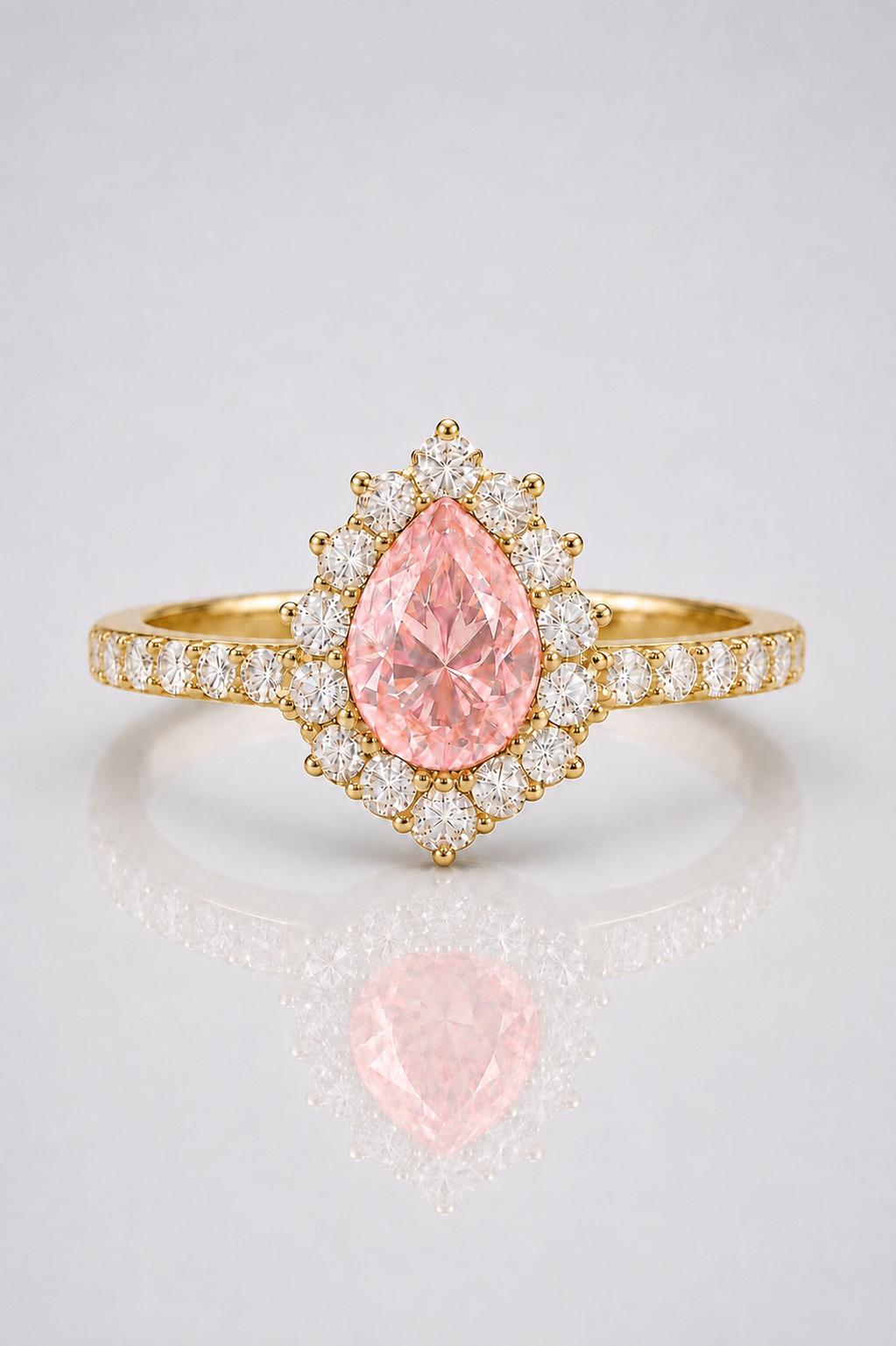 Natural Unheated Padparadscha Sapphire Diamond Halo Yellow Gold Ring