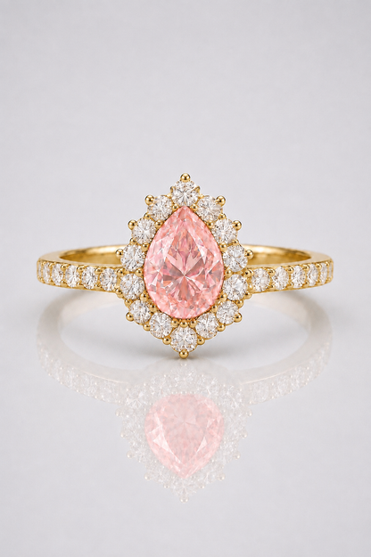 Natural Unheated Padparadscha Sapphire Diamond Halo Yellow Gold Ring
