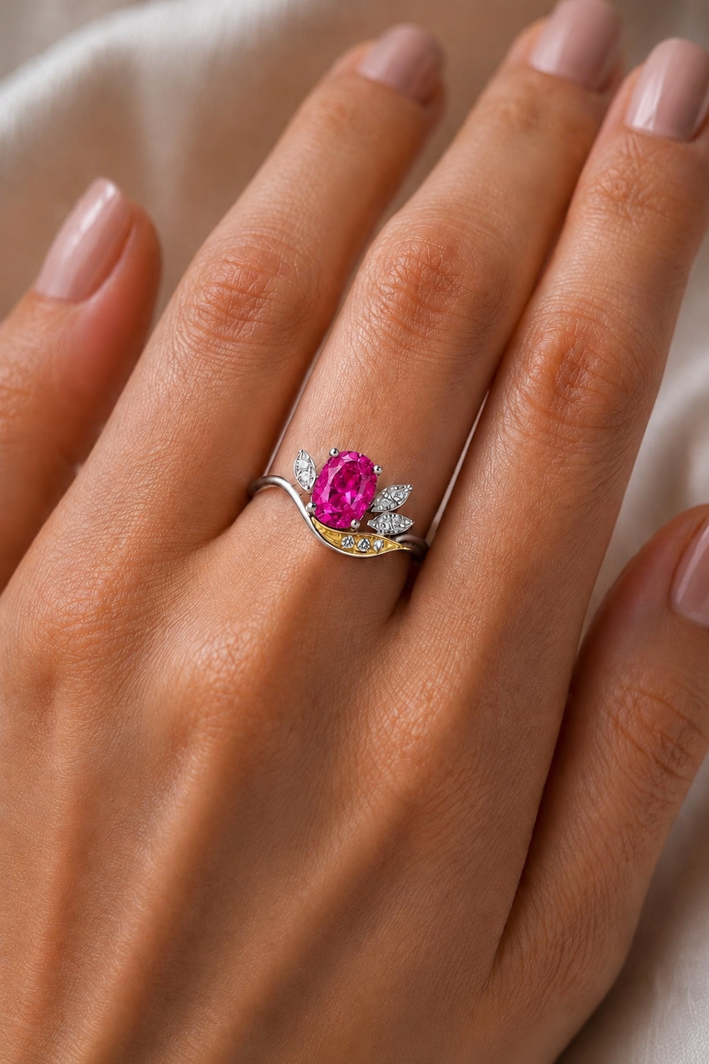 Natural Unheated Pink Sapphire Diamond Handcrafted Gold Ring Model