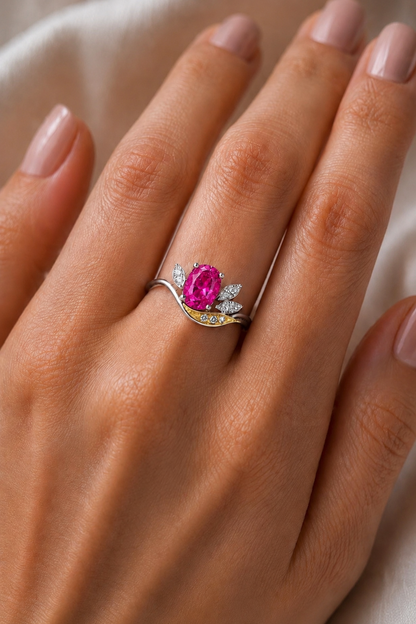 Natural Unheated Pink Sapphire Diamond Handcrafted Gold Ring Model