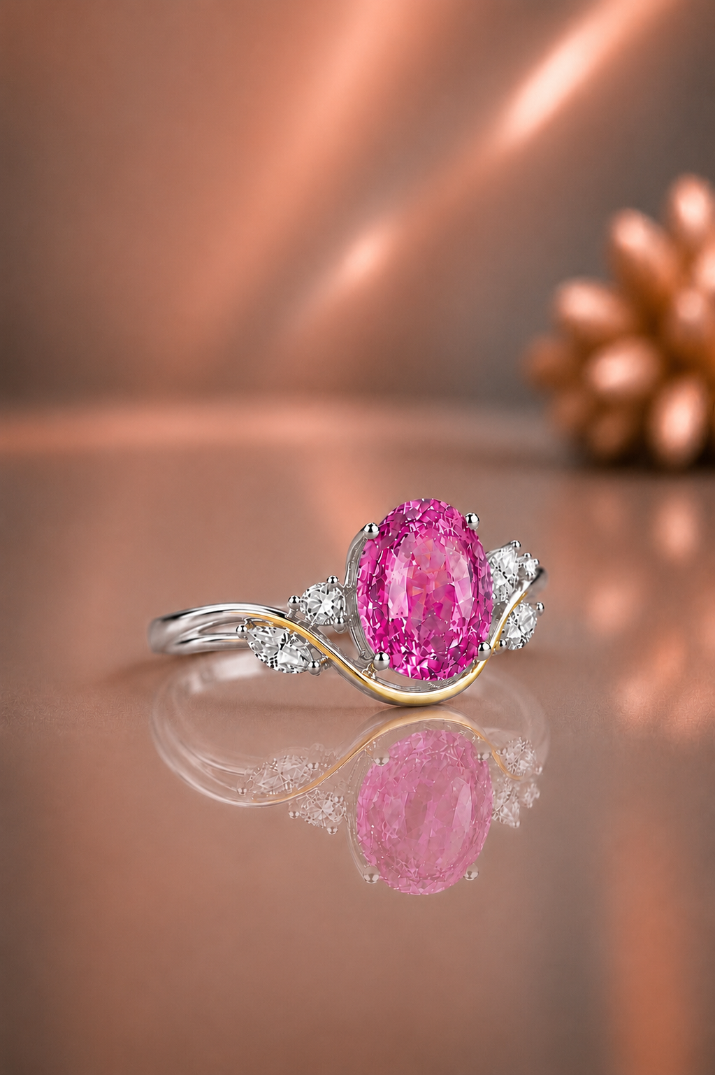 Elise Rosa Safir och Diamant Ring