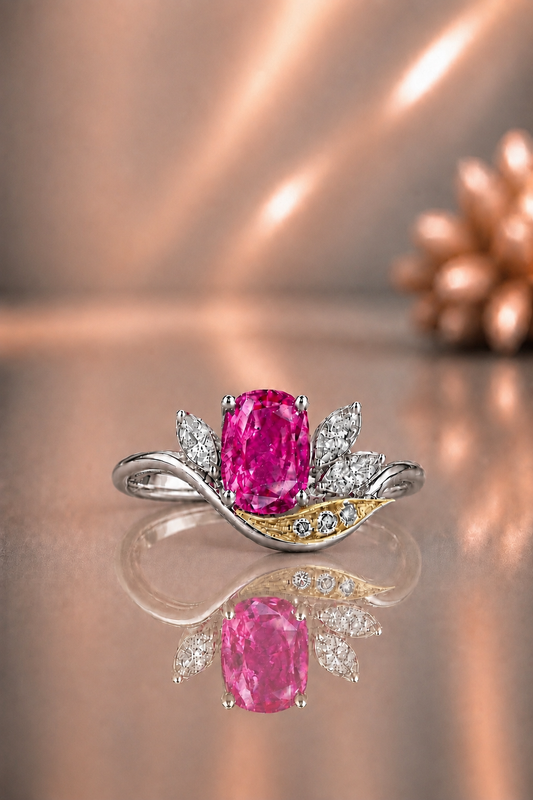 Natural Unheated Pink Sapphire Diamond Handcrafted Platinum Ring