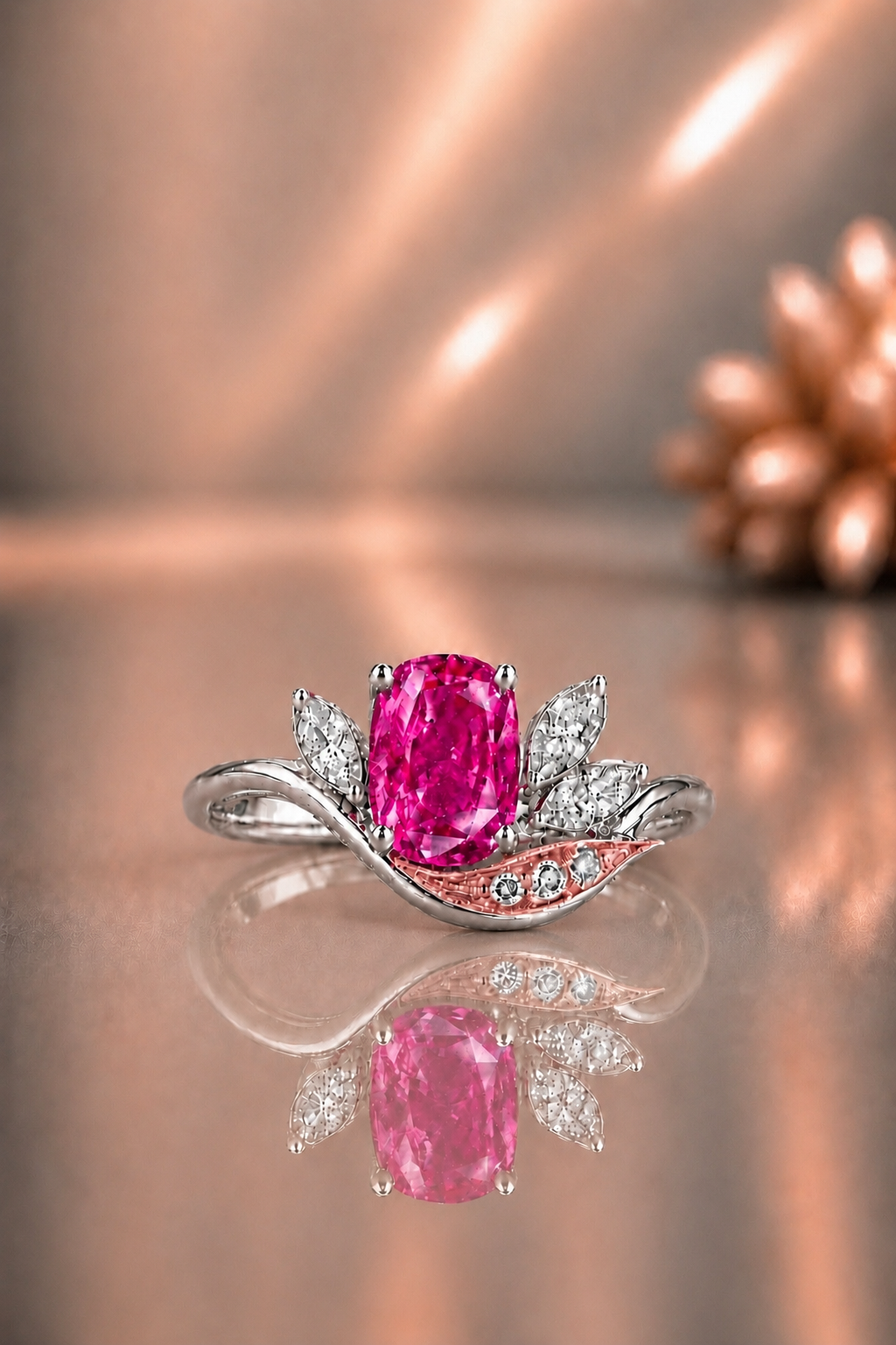 Natural Unheated Pink Sapphire Diamond Handcrafted White Gold Ring