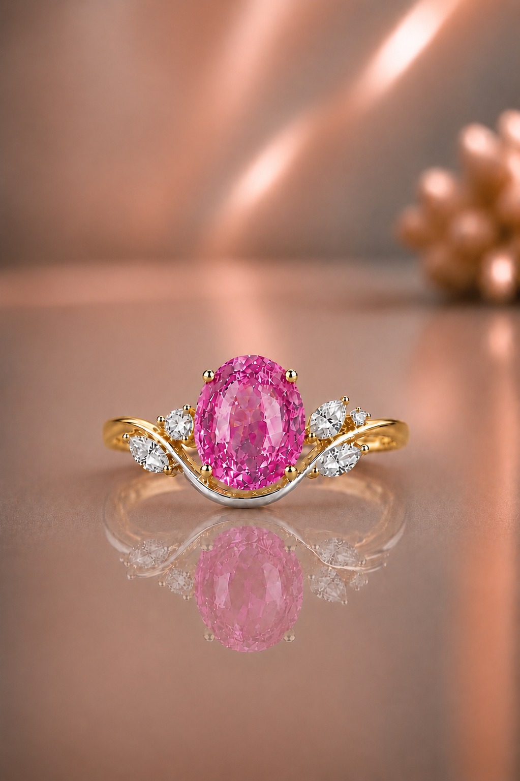 Elise Rosa Safir och Diamant Ring