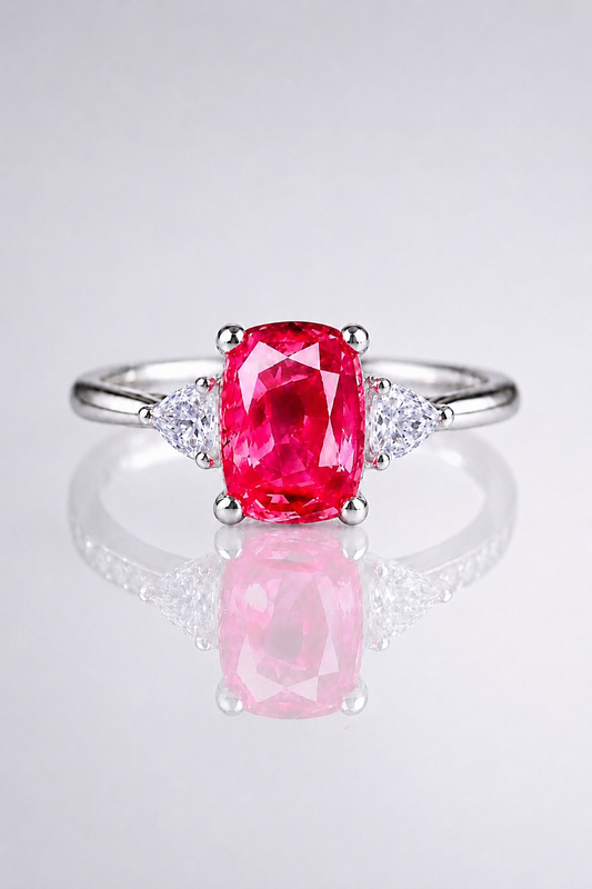 Natural Unheated Pink Sapphire Diamond Trilogy White Gold Ring