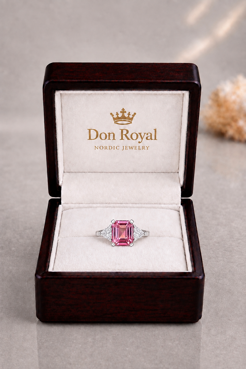 Natural Unheated Purplish Pink Color Changing Sapphire Diamond Handcrafted Gold Ring Box