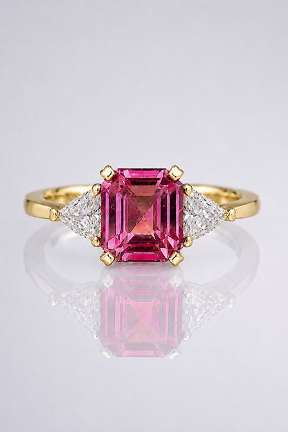 Natural Unheated Purplish Pink Color Changing Sapphire Diamond Handcrafted Yellow Gold Ring