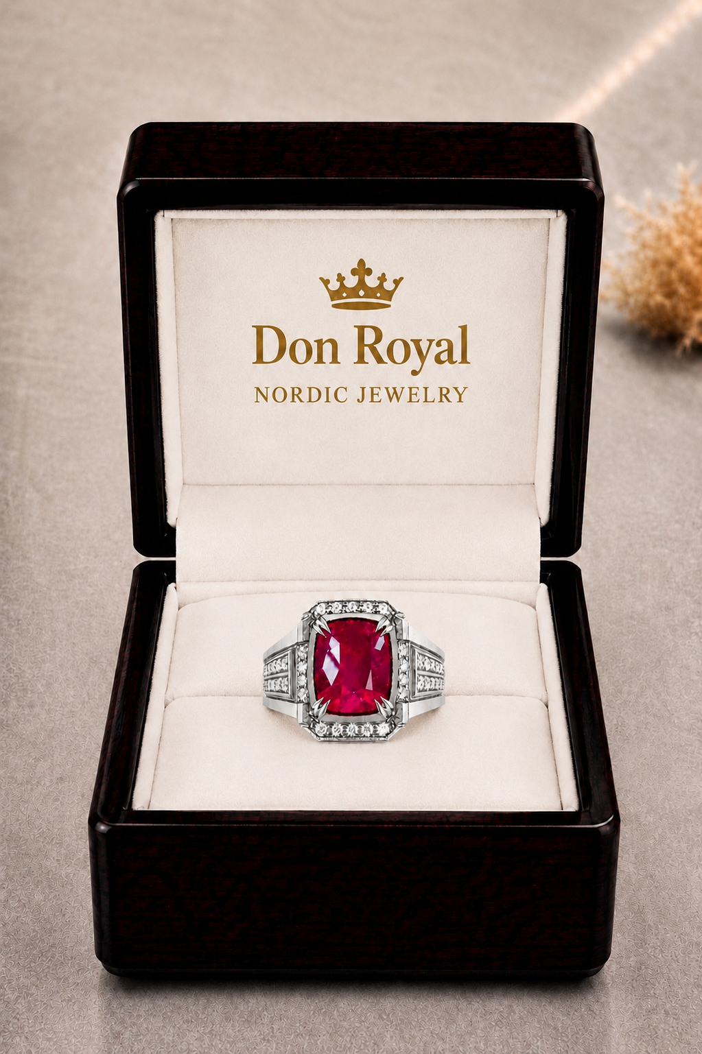 Natural Unheated Red Ruby Diamond Handcrafted Gold Men’s Ring Box