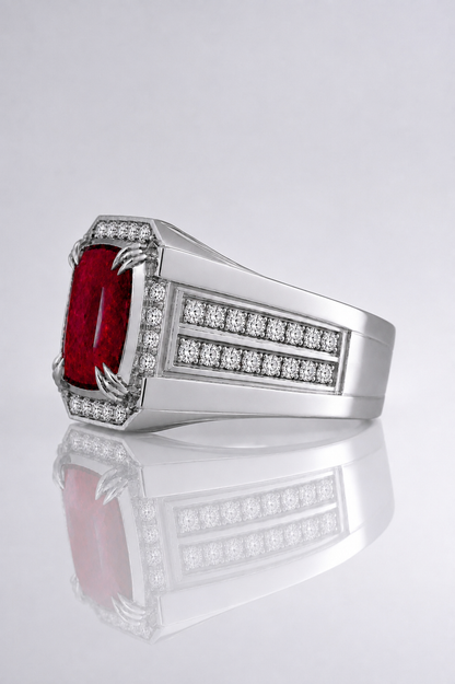 Natural Unheated Red Ruby Diamond Handcrafted Platinum Men’s Ring