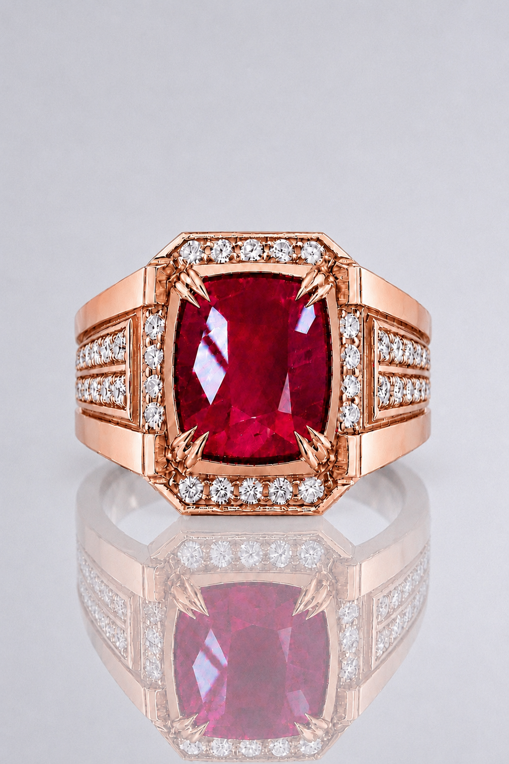 Natural Unheated Red Ruby Diamond Handcrafted Rose Gold Men’s Ring