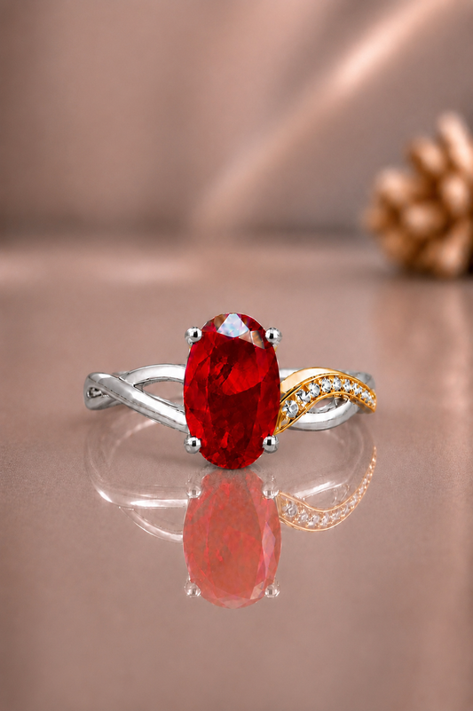 Natural Unheated Red Ruby Diamonds Handcrafted White Gold Ring