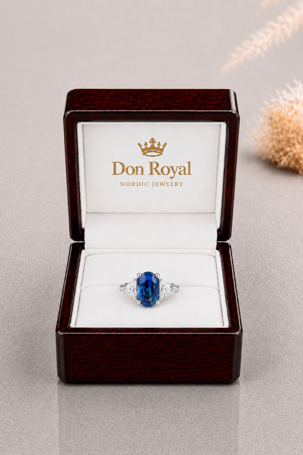 Natural Violet Green Blue Spinel Diamond Trilogy Handcrafted Gold Ring Box