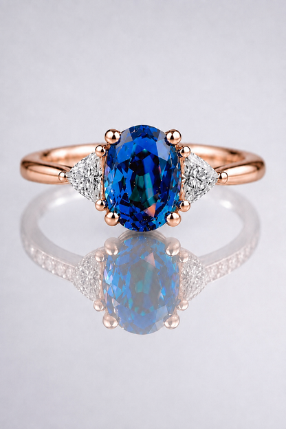Natural Violet Green Blue Spinel Diamond Trilogy Handcrafted Rose Gold Ring