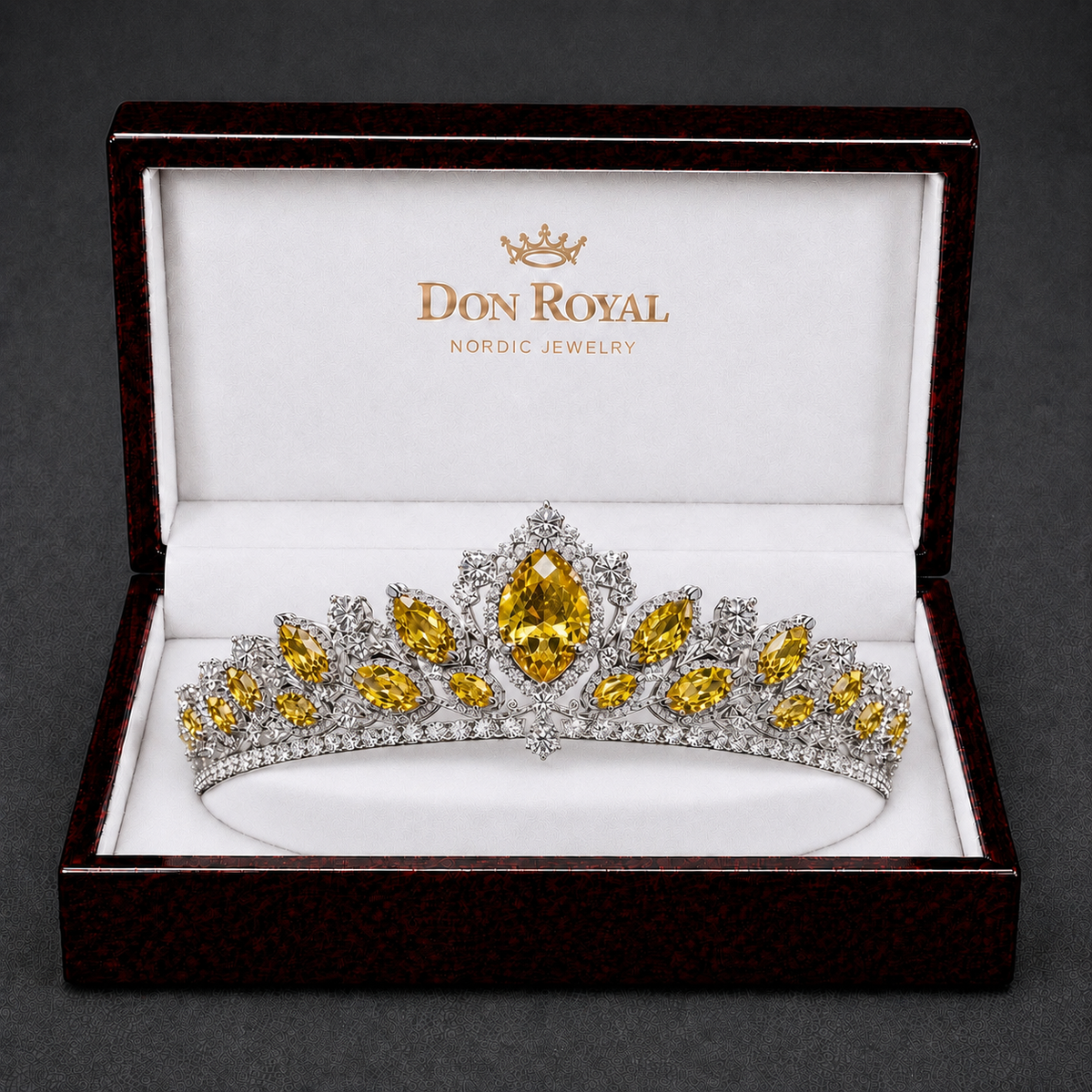 Natural Yellow Sapphire Diamond Handcrafted Gold Tiara Box