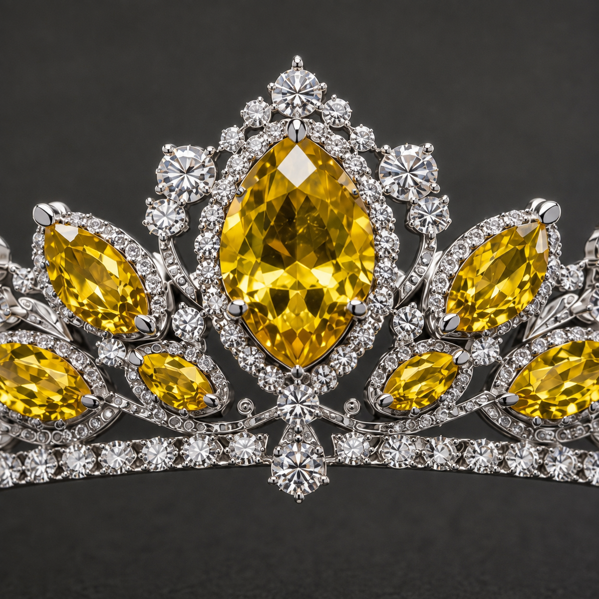 Natural Yellow Sapphire Diamond Handcrafted Platinum Tiara