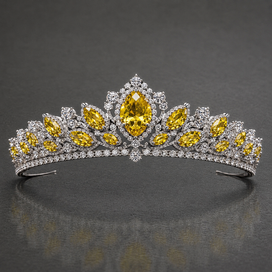 Natural Yellow Sapphire Diamond Handcrafted White Gold Tiara