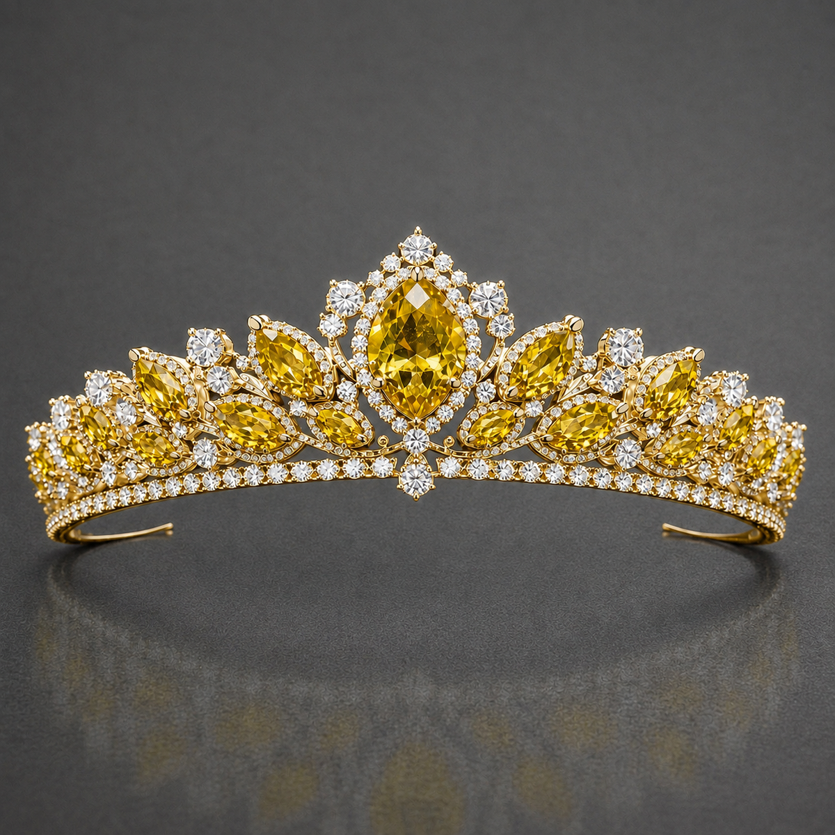 Natural Yellow Sapphire Diamond Handcrafted Yellow Gold Tiara