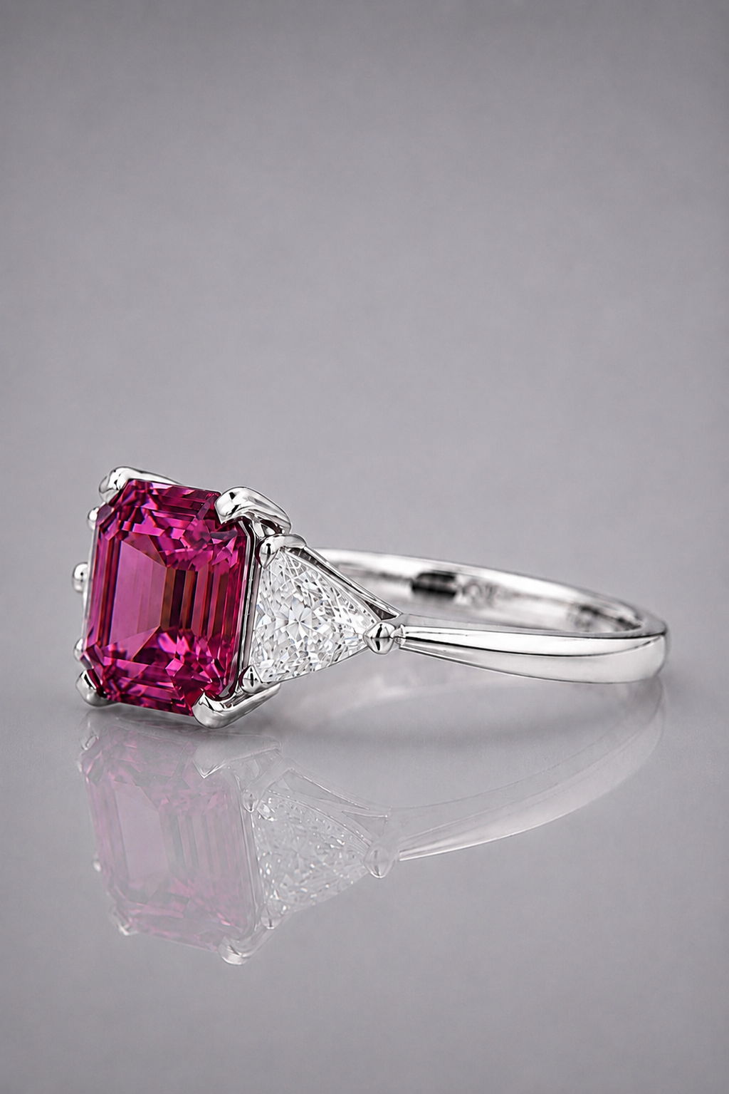 Color Changing Purplish Pink Sapphire & Diamond Trilogy Ring