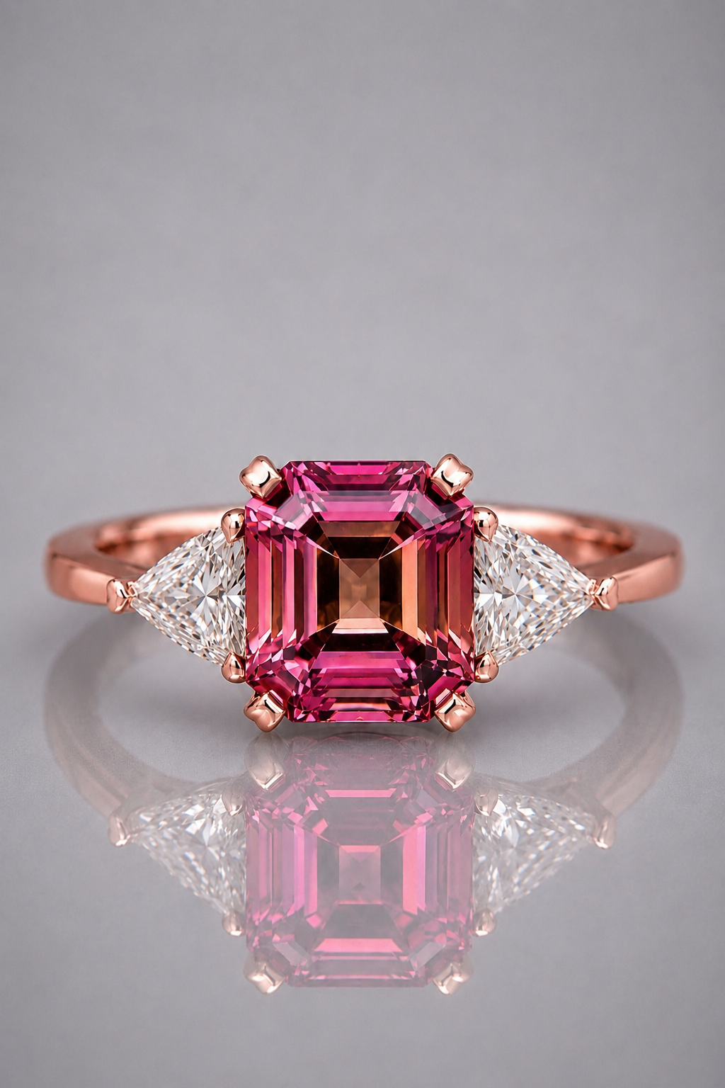 Color Changing Purplish Pink Sapphire & Diamond Trilogy Ring