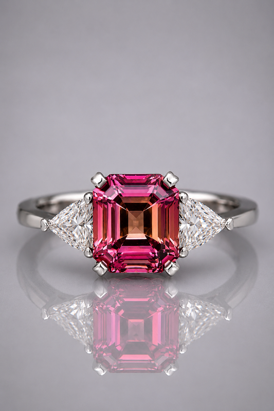 Färgskiftande Rosa-Lila Safir och Diamant Trilogy Ring