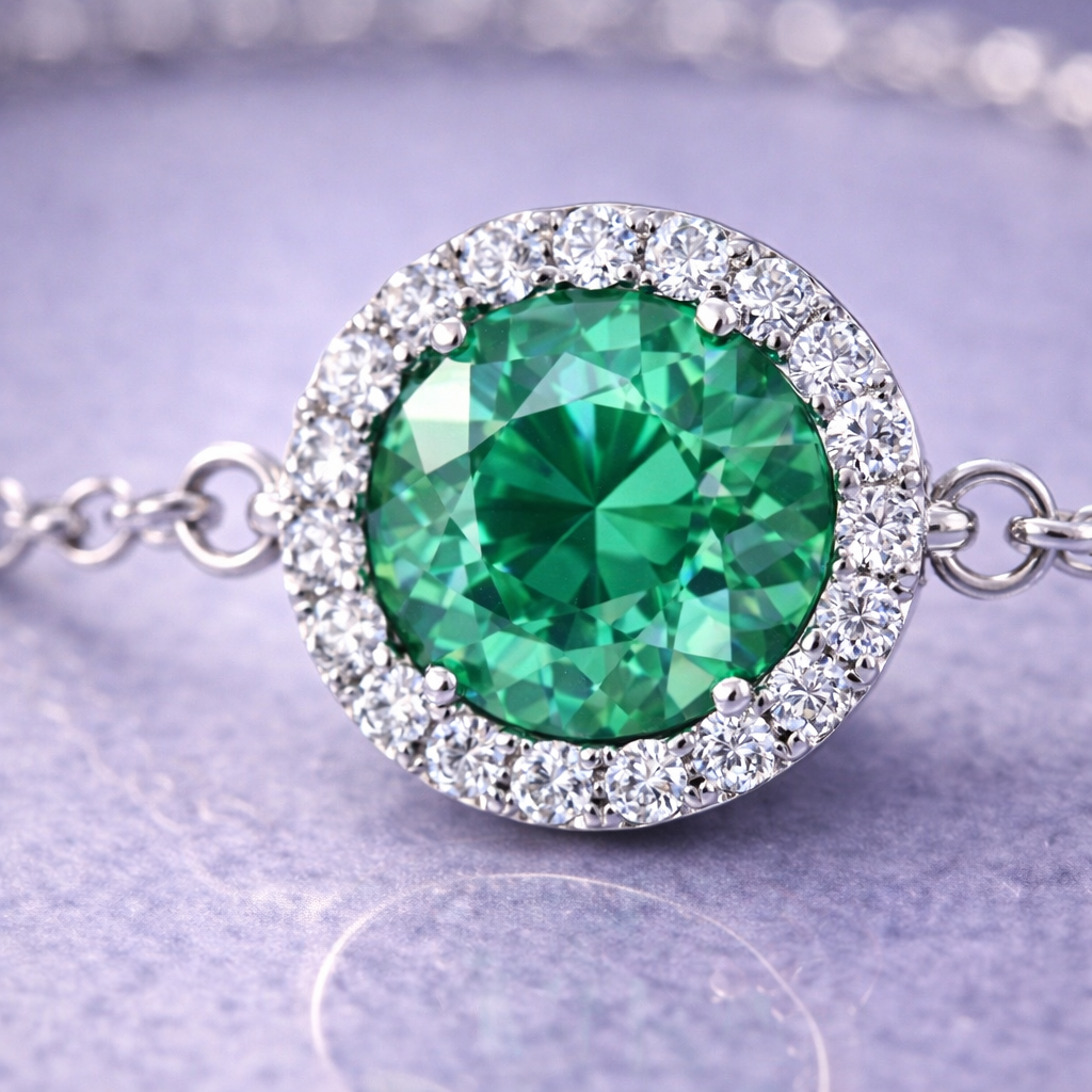 alexandrite halo diamond white gold bracelet macro