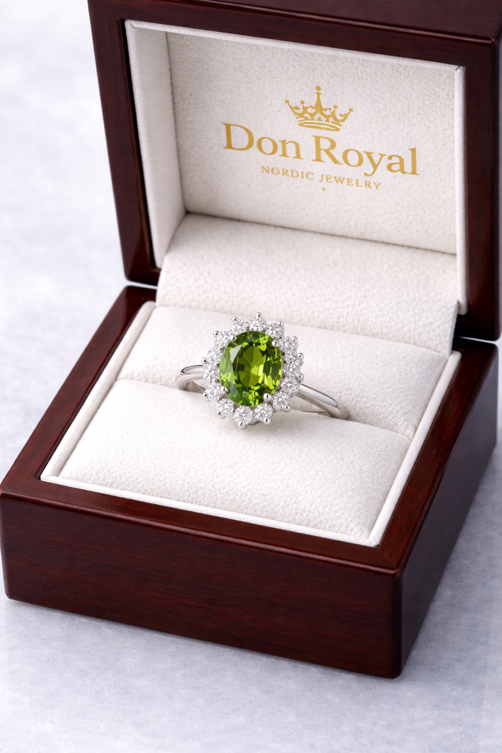 alexandrite diamond halo gold ring in box