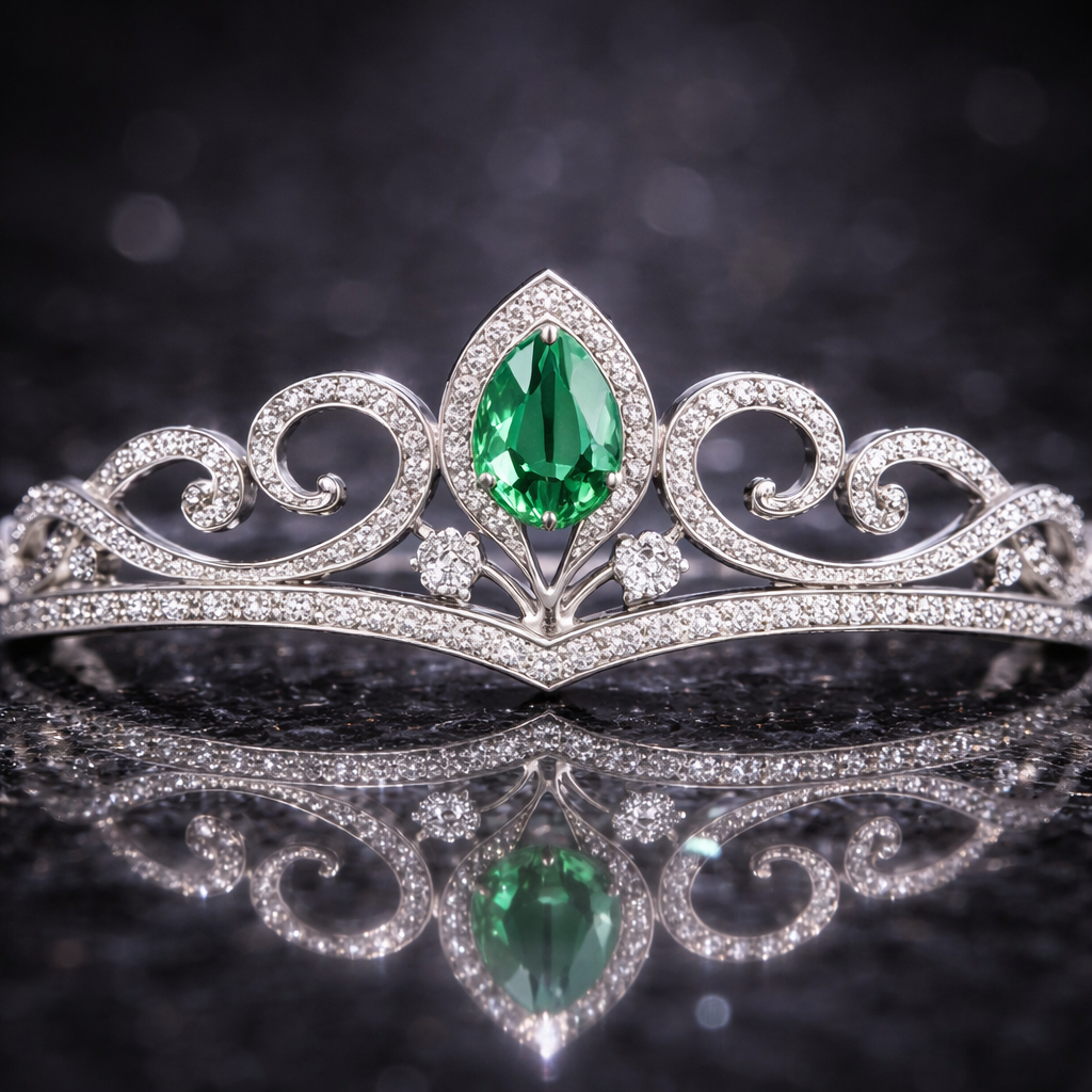 alexandrite diamond white gold tiara macro